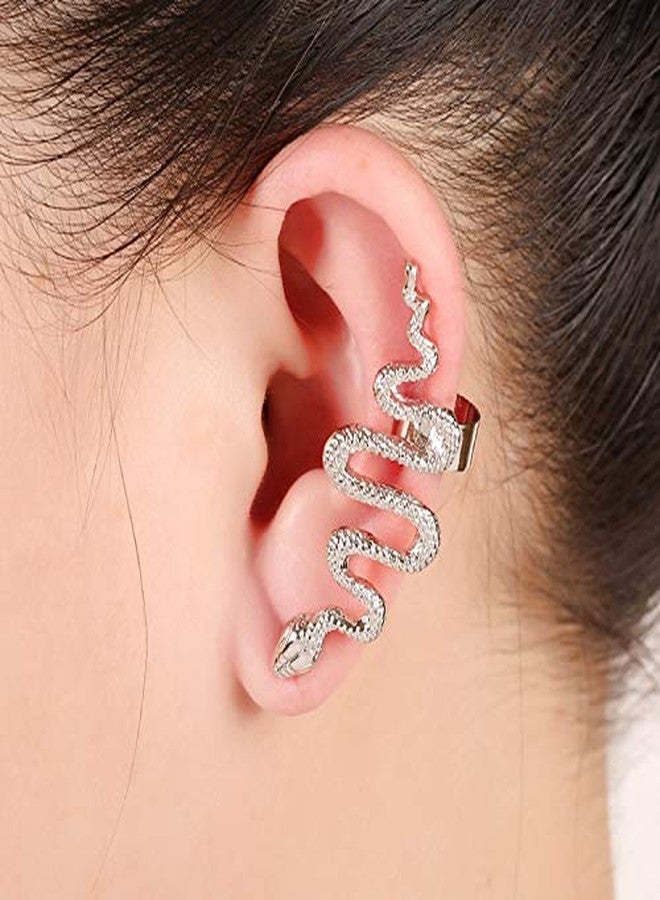 QIAN0813 1 Pair/Set Gold Tone Punk Winding Snake Serpent Post Stud Ear Cilp Climber Ear Cuff Earring Jewelry (Silver) - Image 3